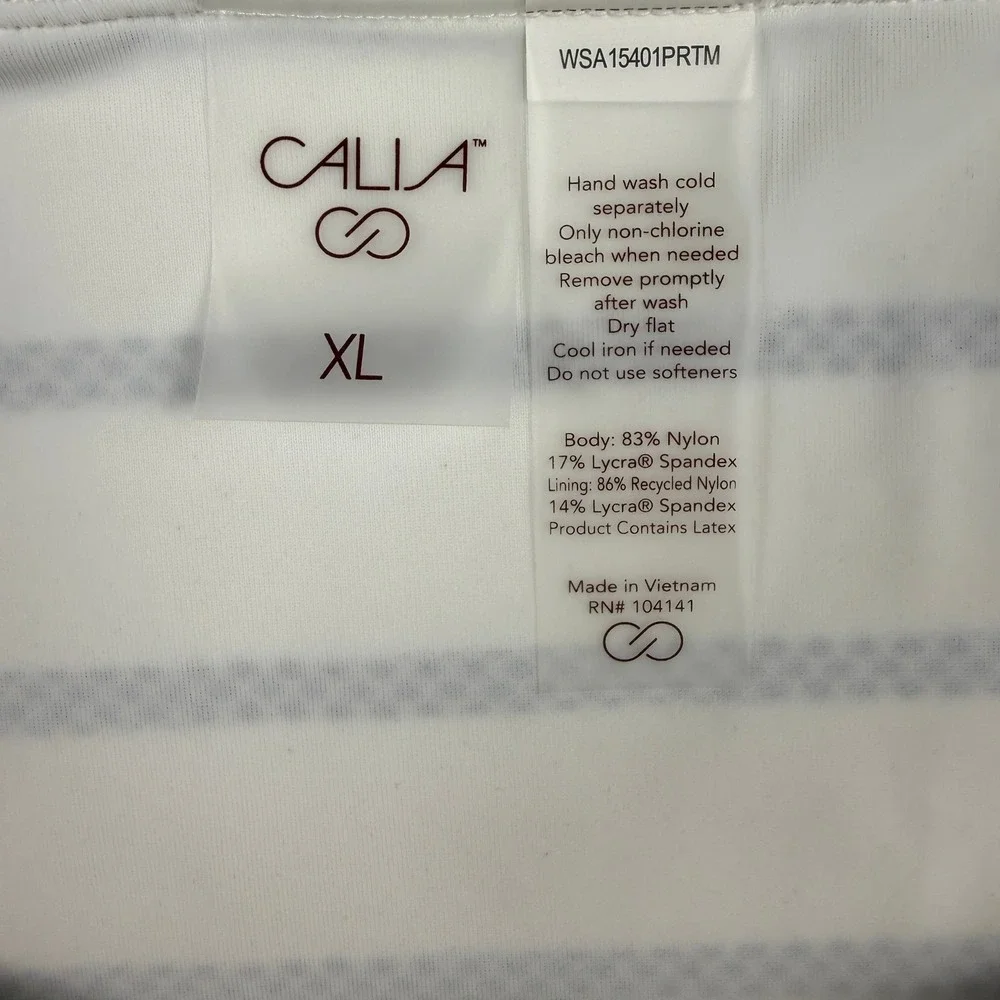 CALIA Womens Core Mid Rise Swim Bottom Navy‎ White Stripe Swim Size XL NWT